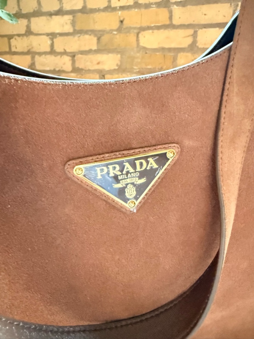 Prada Suede Brown Shoulder Hobo Bag with Dust Bag Authentic - Picture 5 of 8